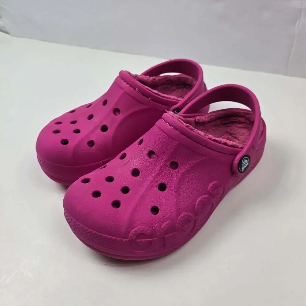 Crocs Kids Pink Baya Lined Clogs Shoes Size J1